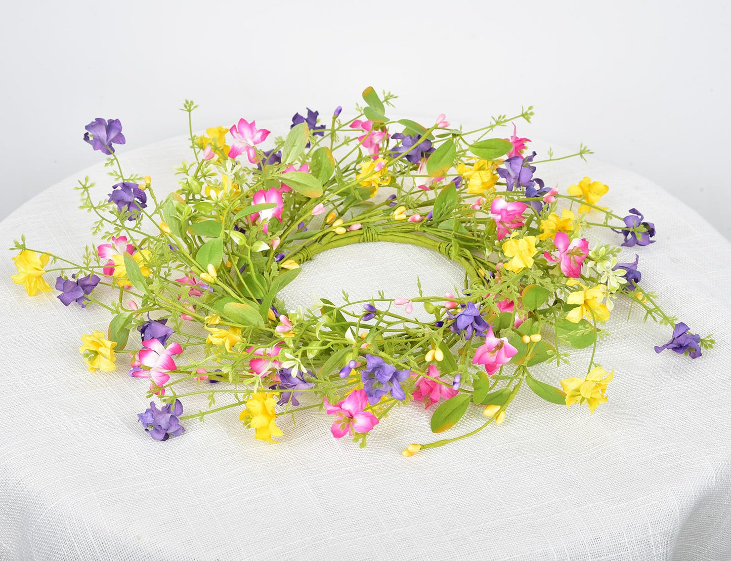 LSKYTOP Artificial Flower Wreath with Green Leaves Berries Wildflower Spring Summer Wreath for Front Door Wall Wedding Decor,12inch (1)