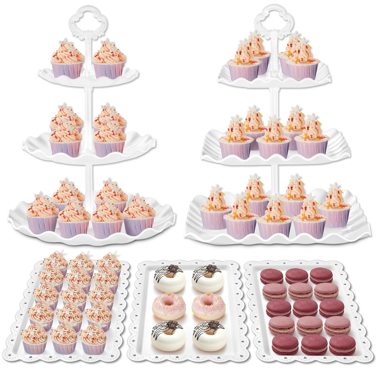Kootek Dessert Cupcake Stand, 5pcs Dessert Table Display Set, 3 Tiered Cup Cake Holder Tower Stand Riser& Cookie Serving Trays for Wedding, Tea Party, Birthday, Baby Shower
