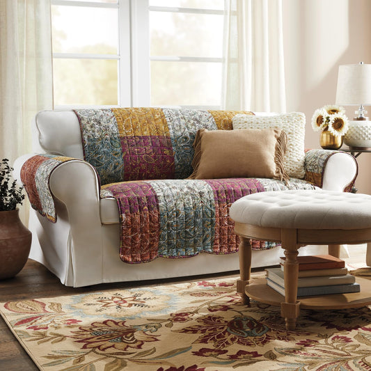 Montgomery Ward Your Choice Furniture Protector - Autumn Floral, Loveseat Cover, Quilted Pattern, Patchwork Print, Loveseat, 103" w x 73" l
