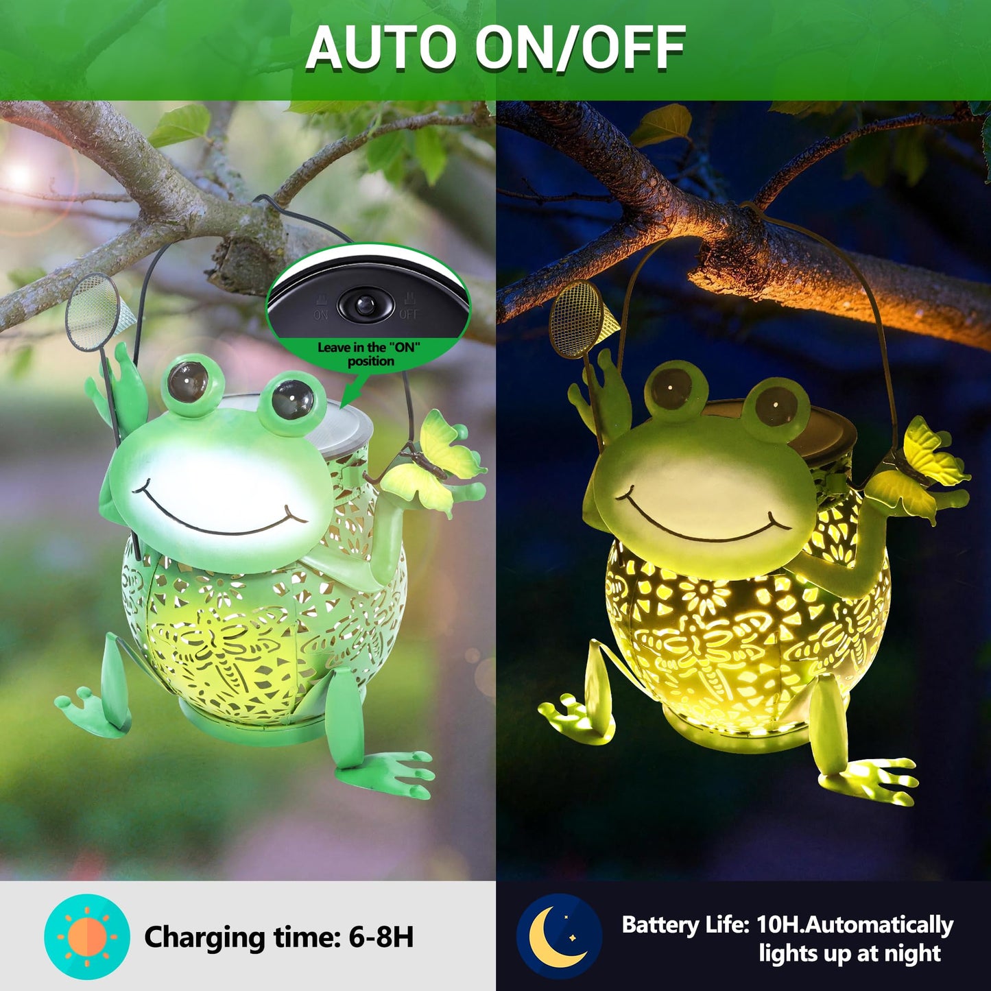 Solar Lantern Outdoor Lights, Cute Metal Solar Frog Lamp with Sound, Waterproof 2 Mode Hanging Solar Frog Lights for Yard Garden Patio Tree Pathway Lawn Outdoor Decorations
