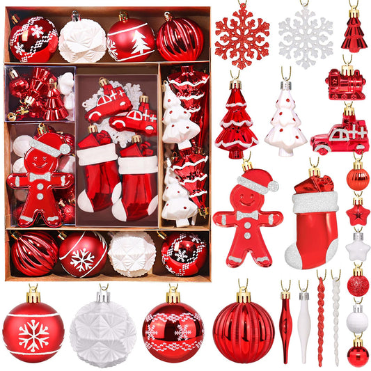 FestiveBliss Christmas Ornaments 71 Count, Christmas Balls, Christmas Decorations for Tree, 23, Shatterproof Christmas Ornaments, Red and White Ornaments, Plastic Ornaments