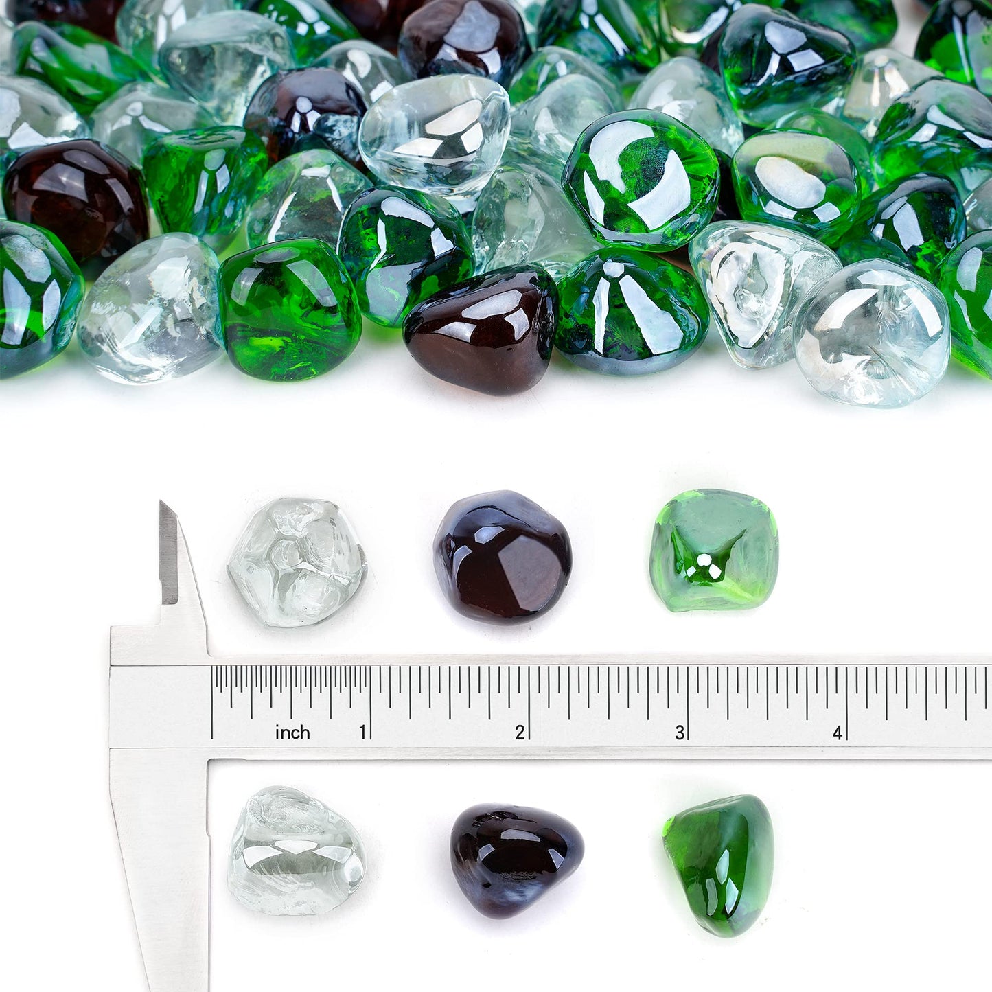 Stanbroil 10-Pound Blended Fire Glass Diamonds - 1/2 inch Fire Glass Blended Emerald Green, Crystal Ice, Amber Luster for Indoor and Outdoor Gas Fire Pits and Fireplaces