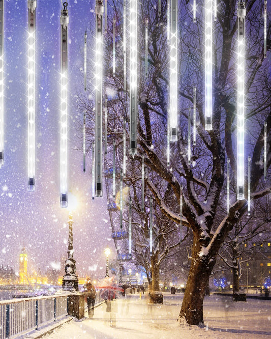 Flacchi Cool White 20 Tubes Meteor Shower Icicle Lights 480 LED Raindrop Lights with Timer Function Cascading Falling Rain Light for Holiday Party Christmas Decorations