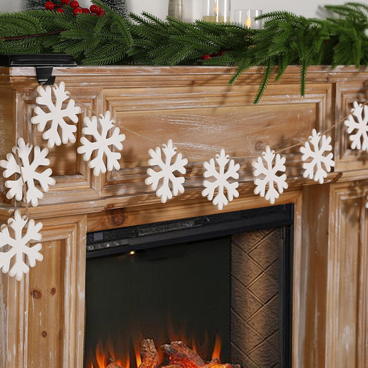Christmas Decorations- Wooden Snowflake Garland -Rustic Snowflake Xmas Ornaments Banner for Home Party Fireplace Mantle Windows Shelf Wall Decor