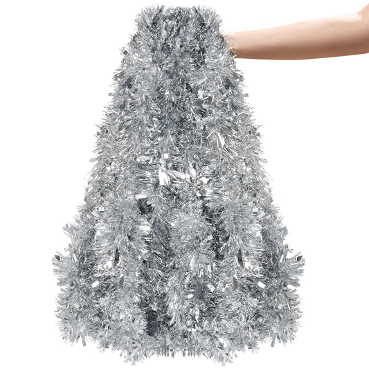 CCINEE Christmas Tinsel Garland, 50 Feet Silver Metallic Foil Hanging Tinsel Twist Garland for Xmas Tree Home Mantle Stair Fireplace Holiday Party Indoor Outdoor Christmas Decoration