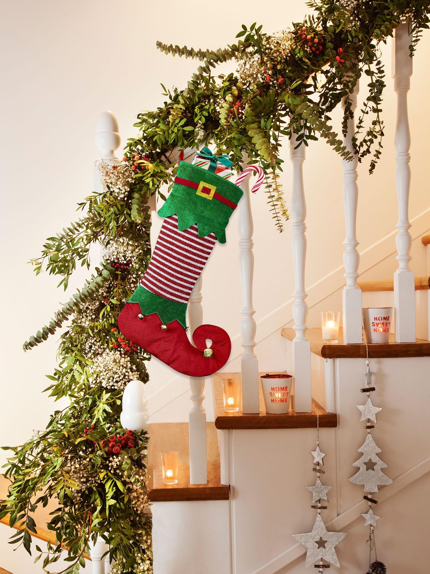 Estivaux Large Christmas Stockings Xmas Fireplace Hanging Stockings Red Green Velvet Stocking Winter Gnomes Shoes Stockings Gift Holding Bag for Home Christmas Decorations Party Favor Supplies