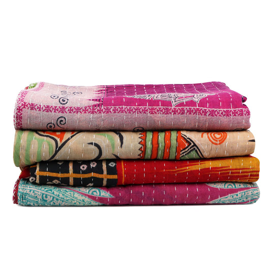 ANB ELEVATING EVERYDAY LIVING Indian Mix Lot Whole Sale Tribal Kantha Quilts Vintage Cotton Bed Cover Throw Old Assorted Patches Made Rally Vintage Assorted (Pack of 3)