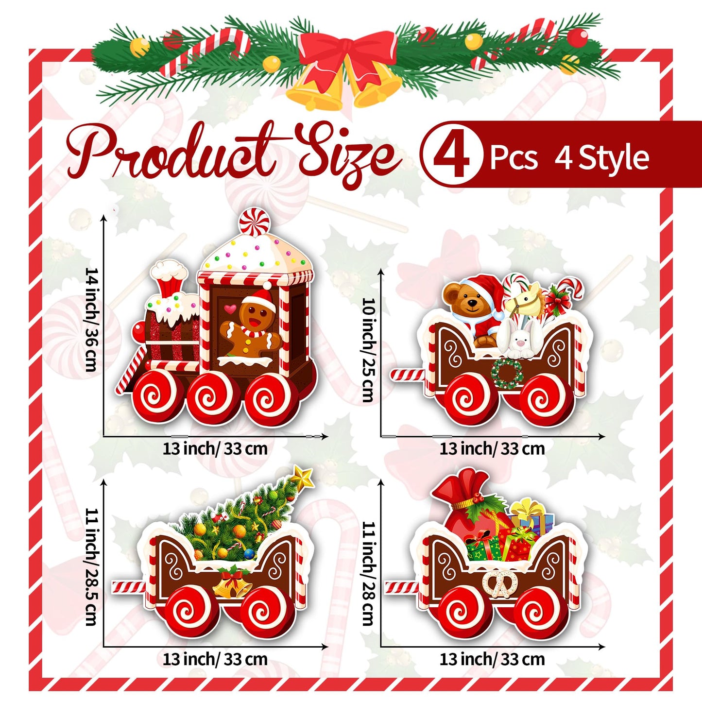 Marsui 4 Pieces Christmas Train Decorations Outdoor Yard Lawn Signs Christmas Tree Gingerbread Santa Snowman Reindeer Train with 8 Stakes for Xmas Holiday Outside Garden Lawn Yard Decor