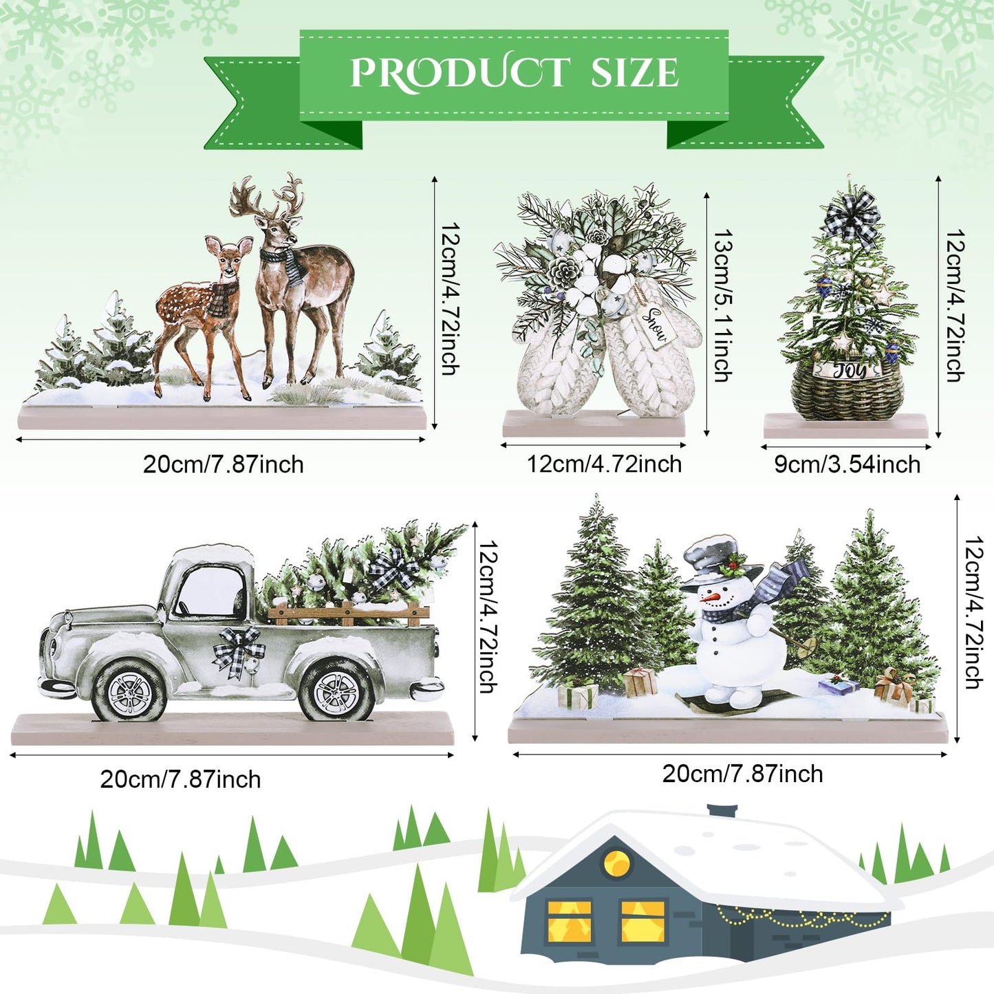 Huwena 5 Pcs Christmas Table Decorations Wooden Christmas Table Centerpieces Joy Sign Snowman Reindeer Gloves Signs for Winter Holiday Snow Xmas Dinner Coffee Tier Tray Decor(Reindeer,White)