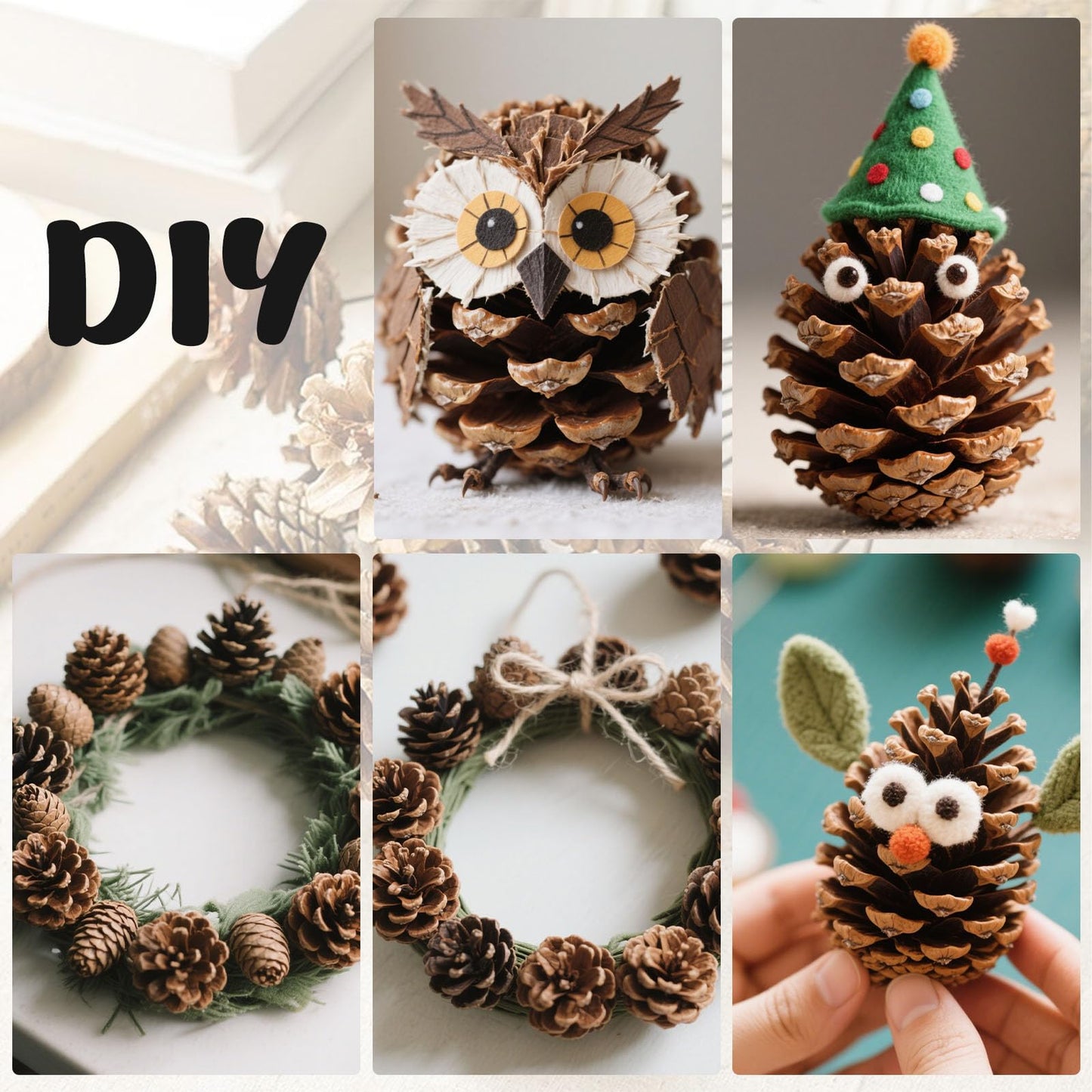 JOHOUSE 18PCS Hanging Natural Pine Cones (1.5"–2.5"), Rustic Pinecones with Strings for Garland, Wreath Making, Vase/Bowl Filler Spring Decor