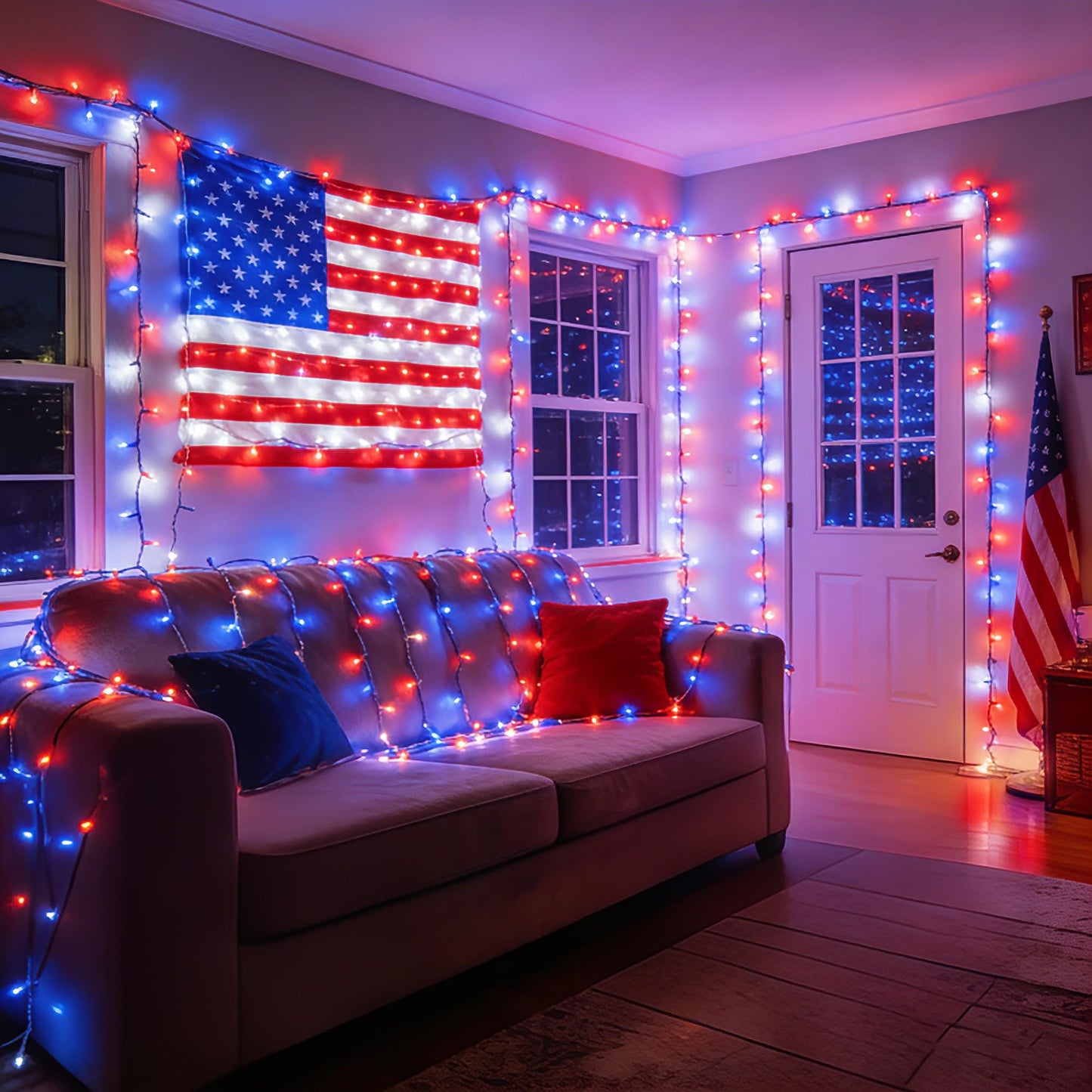 BrizLabs RGB Color Changing String Lights, 33FT 100 LED Red White Blue String Lights with Remote, Dimmable July 4th Patriotic Light String USB Mini Christmas Light for Indoor Xmas Halloween Party Tree
