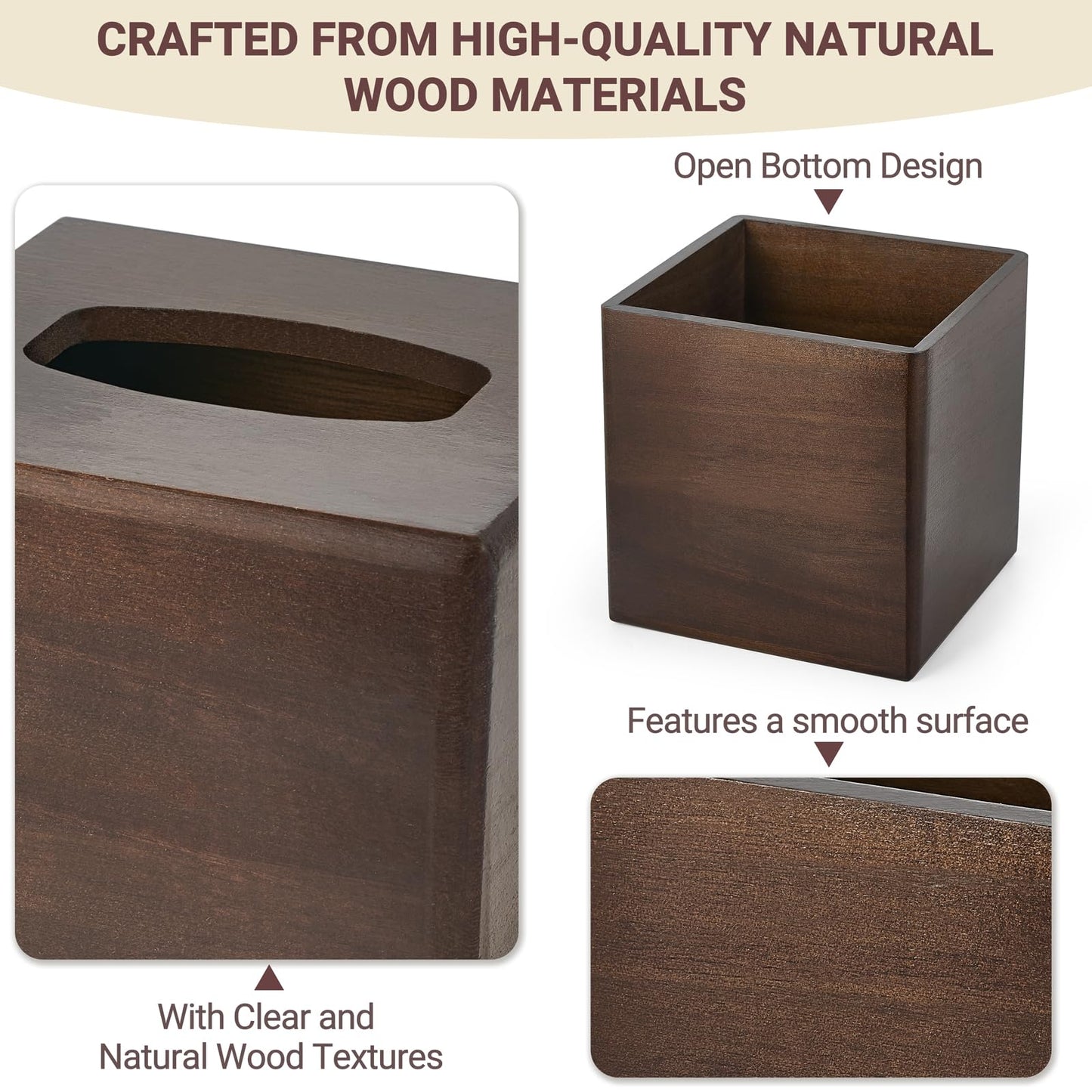 Mkono Tissue Box Cover Square Open-Bottom Wood Tissue Box Holder Decorative Facial Cube Organizer Modern Farmhouse Decor for Bathroom Bedroom Dresser Living Room Office Dorm, Dark Brown