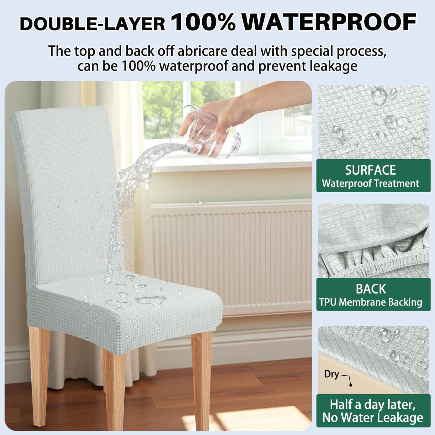 Dioxide Waterproof Chair Covers for Dining Chairs, Stretch Dining Chair Covers Set of 6, Parson Chair Slipcovers, Removable Washable Kitchen Chairs Seat Covers Protectors for Home Restaurant Banquet