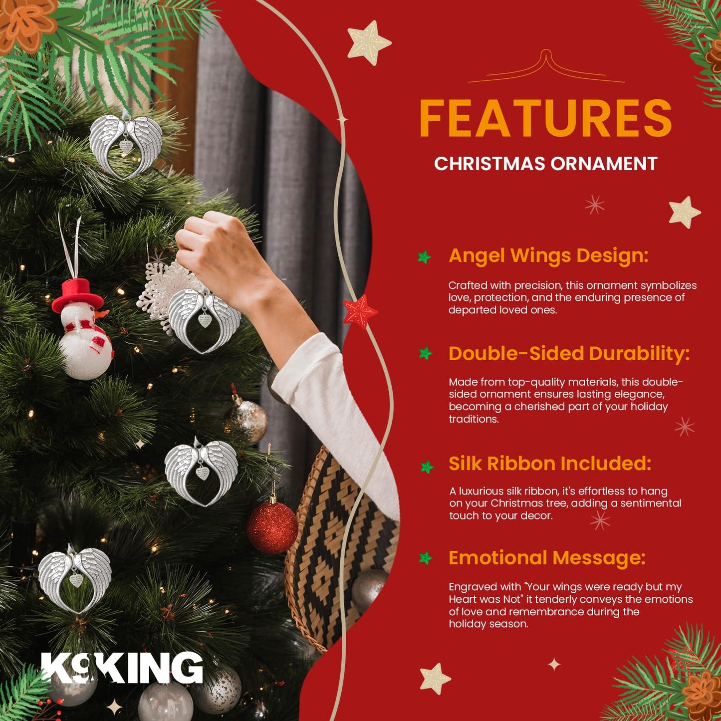 Christmas Ornaments Your Wings were Ready But My Heart was Not Ornament for Christmas Tree - Double Sided Angel Wing Memorial Ornament for Loss of Loved One - Luxurious Silk Ribbon