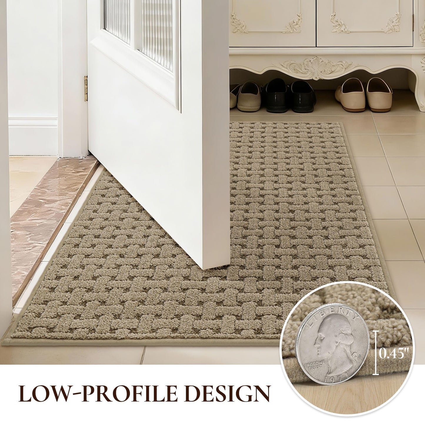 FLOORHUG Door Mat Indoor Entrance 24x36, Non-Slip Washable Doormats Entry Way Mats, Dirt Resistant and Absorbent Welcome Mat, Easy Clean Low-Profile Doormat, Front Door, Inside Entrance, Beige