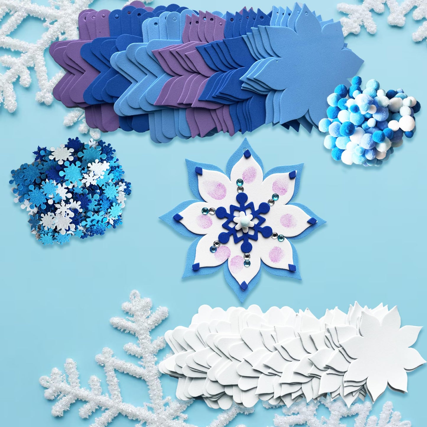 MLOLM 30 Sets Thumbprint Snowflake Craft Kit Christmas Thumbprint Ornament Kit Make Your Own Snowflake Sticker for Winter Christmas Frozen Home Activities Party Favors
