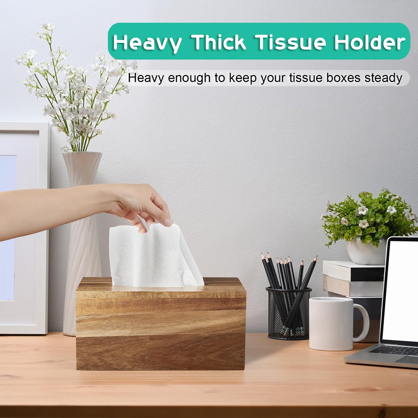 ALELION Rectangular Tissue Box Cover for 120, 160 Count Box - Acacia Wood Rectangle Tissue Box Holder - Decorative Facial Cube Tissue Box Cover for Tabletop Night Stands Bathroom Office