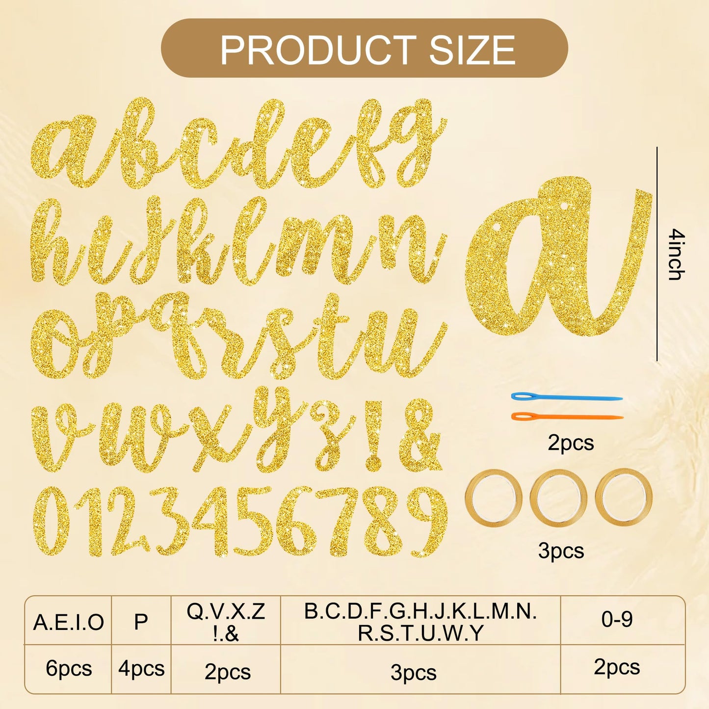BEISHIDA Glitter Gold 116 PCS A-Z DIY Letter Banner Kit Make Your Own Banner，Including 111 Letters and Numbers 3 Rope and 2 Threading Device,Customized for Birthday Graduation Wedding Party Decor