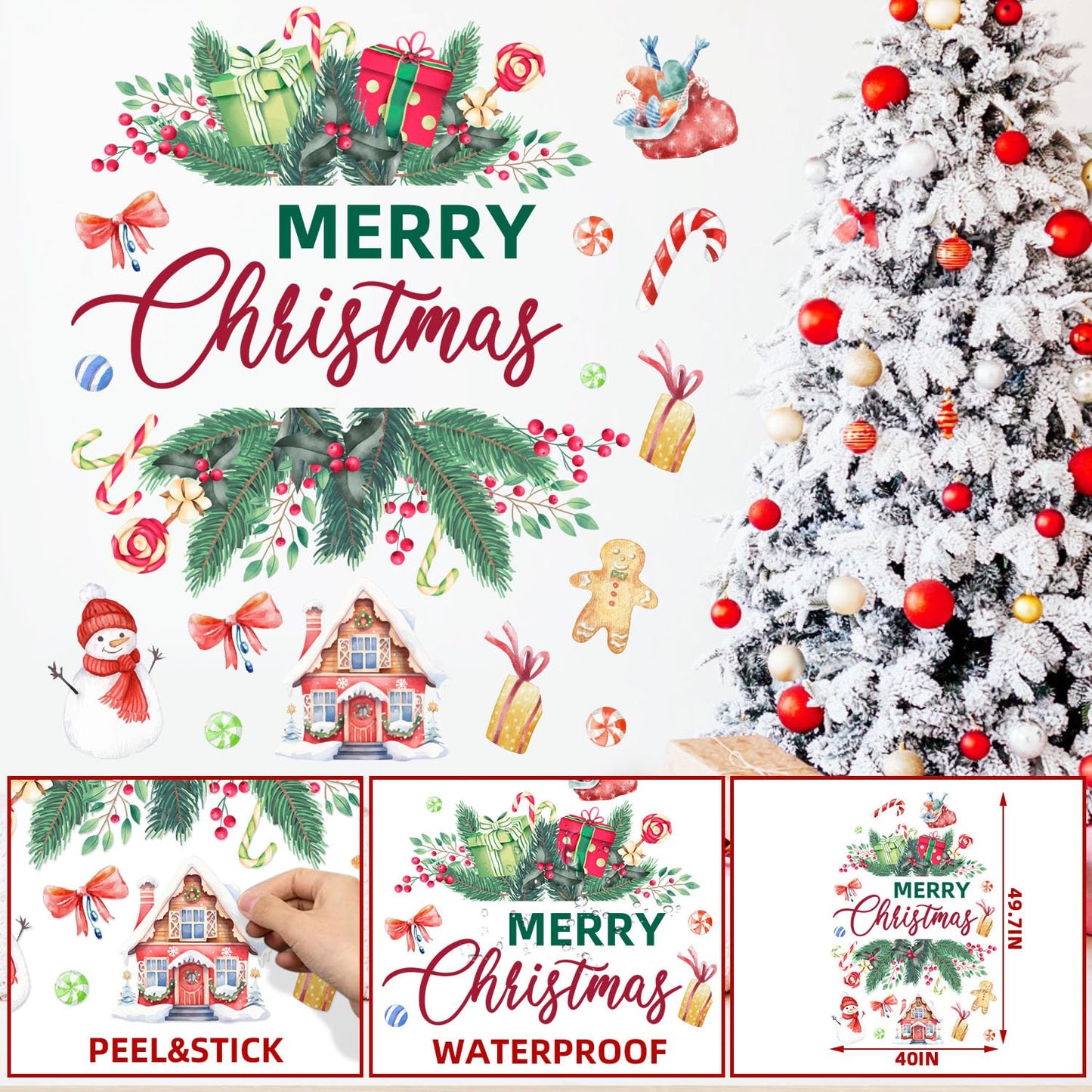 Merry Christmas Wall Decals Stickers Holiday Party Backdrop Decorations Festive Arch Backdrop Home Decor Christmas Photography Background Stickers for Living Room Nursery Home