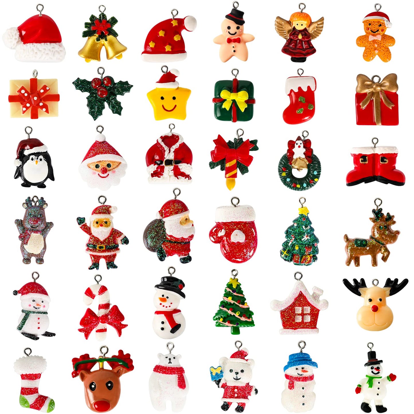 Garma 36PCS Mini Resin Christmas Ornaments Tiny Christmas Tree Decorations Set Comes with String Small Christmas Hanging Ornament for Christmas Tree Decorations