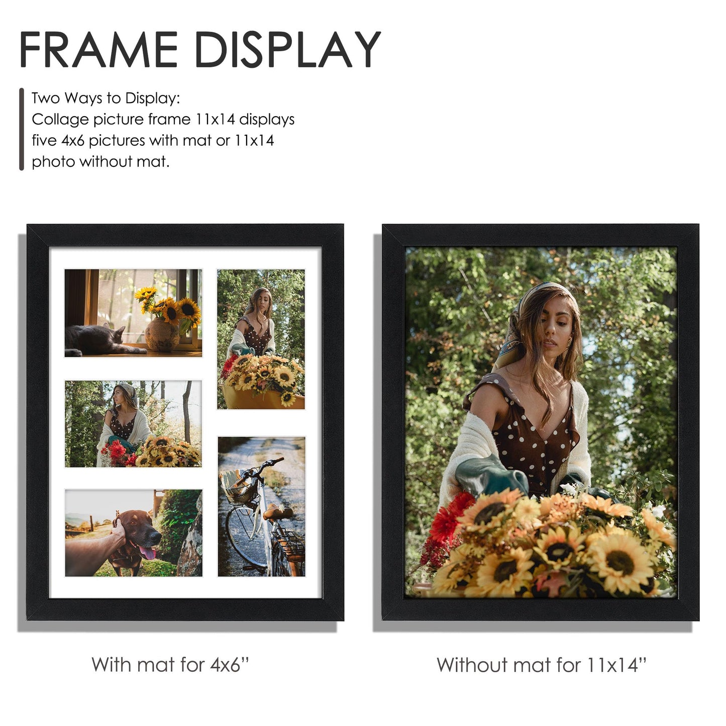 DUENPY 11x14 Collage Picture Frame, 4x6 Collage Picture Frame, Displays Five 4x6 inch Photos, or 11x14 (Without Mat) Wall Decor Wall Hanging or Tabletop, Black.