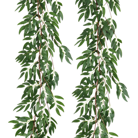 RECUTMS Artificial Willow Leaves Vine Twigs 2Pcs 5.7Ft Fake Hanging Ivy Plants Silk Green Leaf Rattan Garland Greenery Decor for Indoor Outdoor Home Wedding Arch Jungle Beach Birthday Party Garden