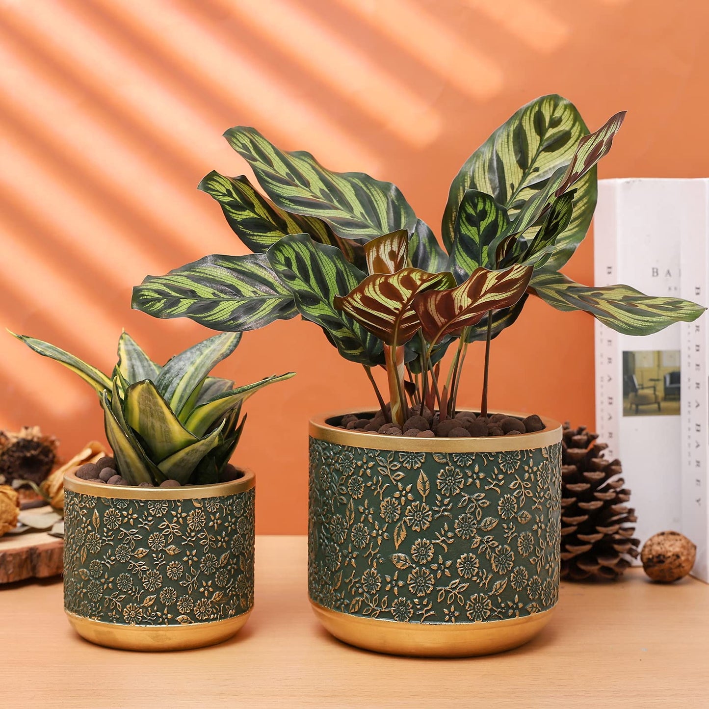 Ten-stone 6 +4.4 Inch Cement Planter Decorative Pots with Drainage Hole for All House Plants, Succulents, Flowers, and Cactus (Green)