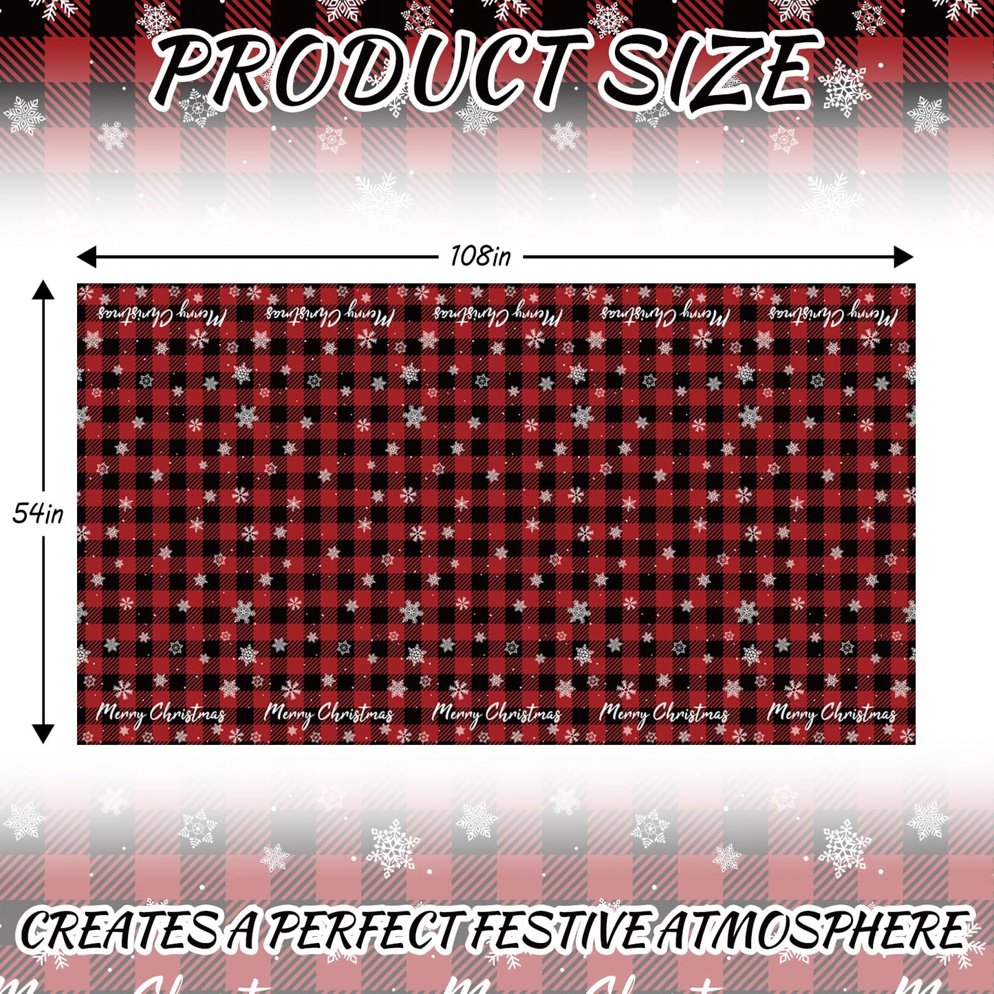 JHDZDHY 4 Pack Christmas Snowflake Tablecloth Disposable Plastic Tablecloth Table Cover for Christmas Party Decoration Supplies 54 x 108 Inches (Red Checkered Snowflake)