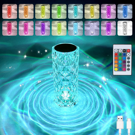 Deogos Crystal Table Lamp, Remote and Touch Control Rose Wave Lamp, RGB Color Changing Night Light, Dimmable, USB Rechargeable Decoration Ambient Lighting for Dinner/Bars/Game room/Living Room/Bedroom