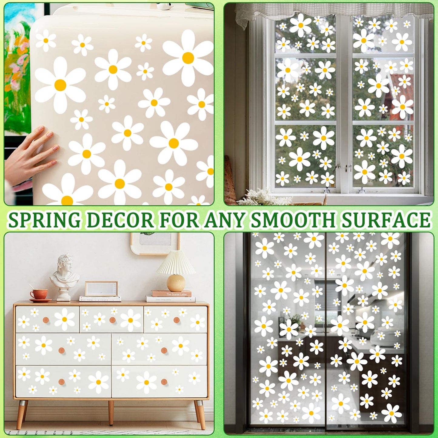 AOWDIAO 108 Pcs White Daisy Window Clings - 9 Sheets, Double-Sided Flower Glass Stickers - Summer & Spring Decorations for Home, Office, School