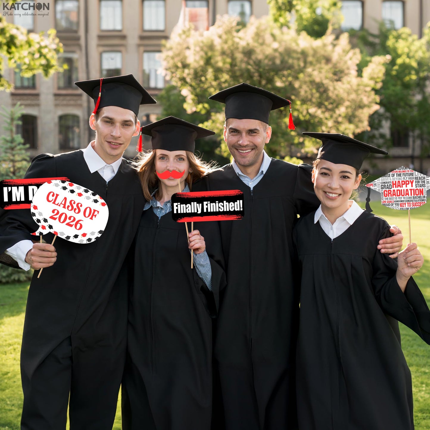 Graduation Decorations 2026 | Red Graduation Photo Props - Pack of 23 | Photo Props for Red & Black | Graduation Props for Congrats Grad Decorations | Class of 2026 Decorations, KatchOn