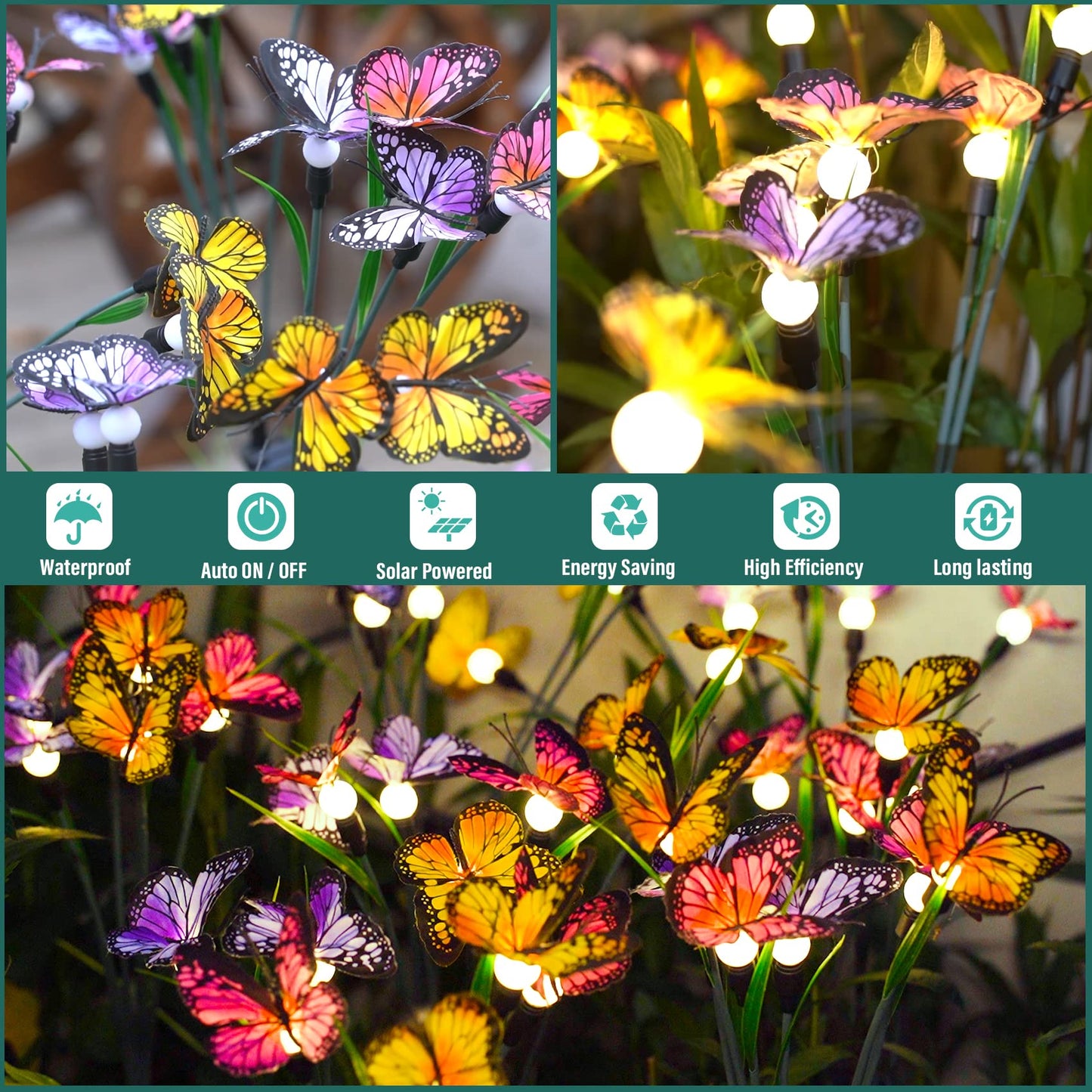 TONULAX Solar Garden Lights - 2 Pack Swaying Butterfly Light, Swaying in The Wind, Solar Outdoor Lights, Yard Patio Pathway Decoration, High Flexibility Iron Wire & Realistic Butterflies (2 Pack)