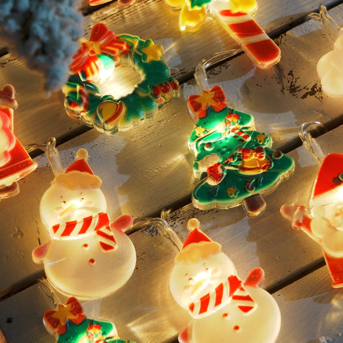 LOLStar Christmas Fairy String Lights, 20 LED Xmas Warm White Lights Hanging Decors with Santa Claus Wreath Tree Snowman Candy Cane Hat Stockings Battery Operated Indoor Window Lights for Party Home