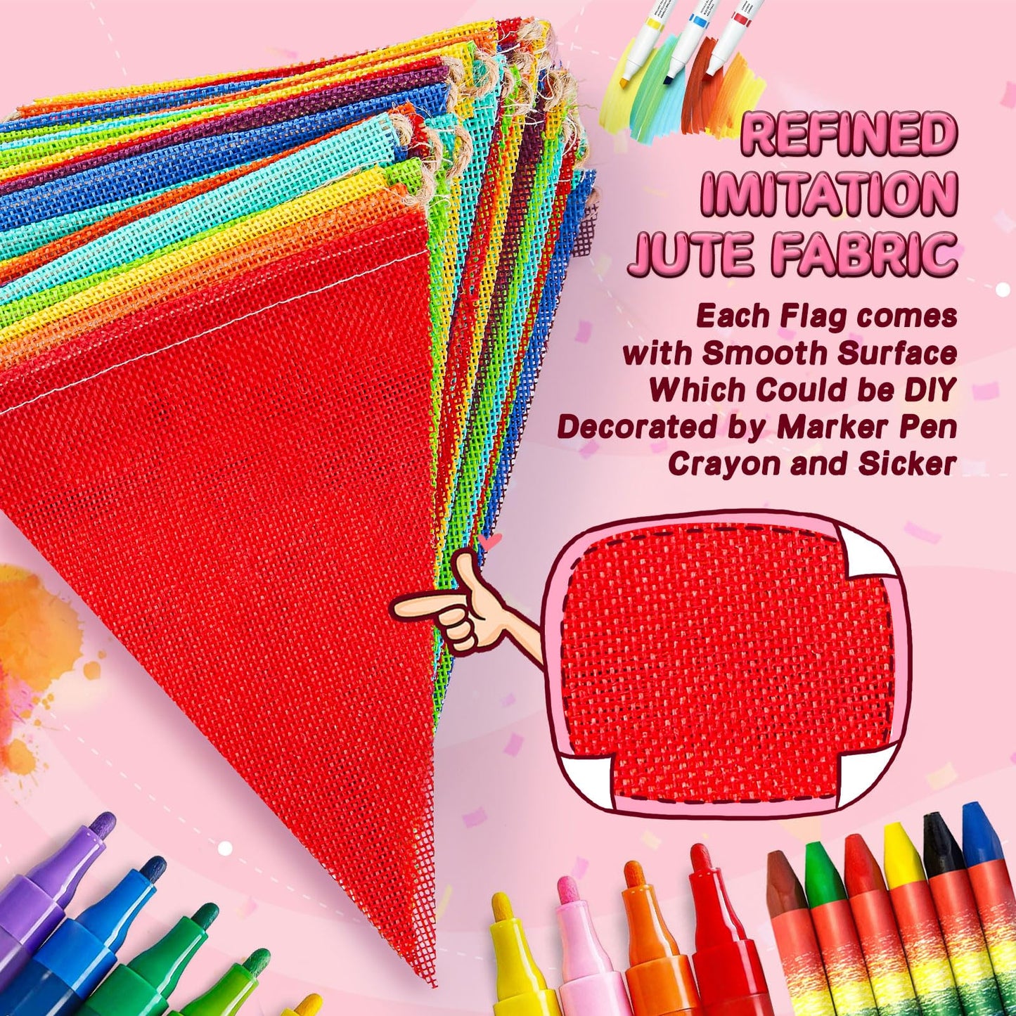 Jutevo 112 Flags/72ft Pennant Banner Flags Garland, Triangle Banner Pennant Flags on a String, Rainbow Burlap Pennant Banner Garland Bunting Banner for Outdoor Birthday Party Decorations Rainbow