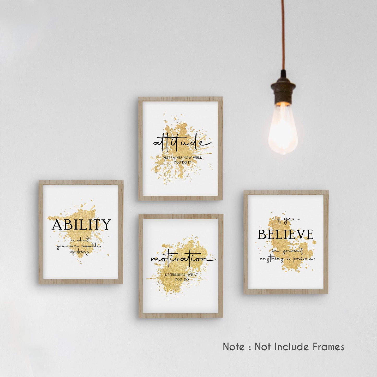 HRQKO Office Gold Inspirational Wall Art Poster Prints Set of 4, Motivational Wall Art, Modern Gold Artwork Prints Posters Wall Decor, Affirmations Prints for Office Women Men 8”x10” Unframed
