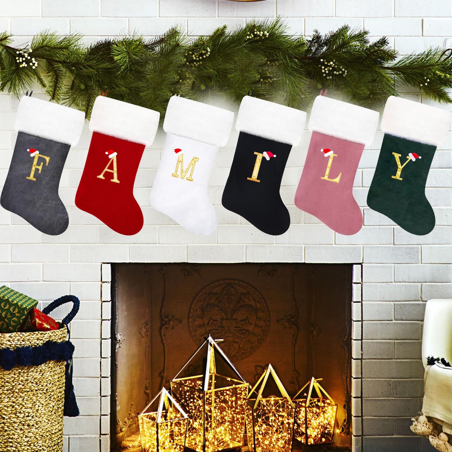 Eoocan 20 Inches Monogram Christmas Stockings Red Velvet with White Super Soft Plush Cuff Embroidered Xmas Stockings Classic Personalized Stocking Decorations for Family Holiday Season Decor(Letter A)