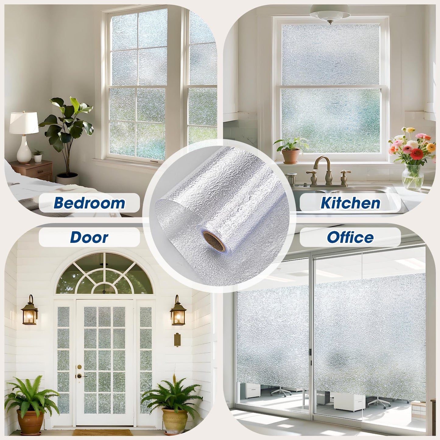 Borskyn Frosted Glass Window Privacy Film with Ice Vein Texture, Static Cling UV Blocking Removable Covering, Decorative Frosting Film for Home Office Bedroom Door, Clear, 17.5 x 78.7 Inches