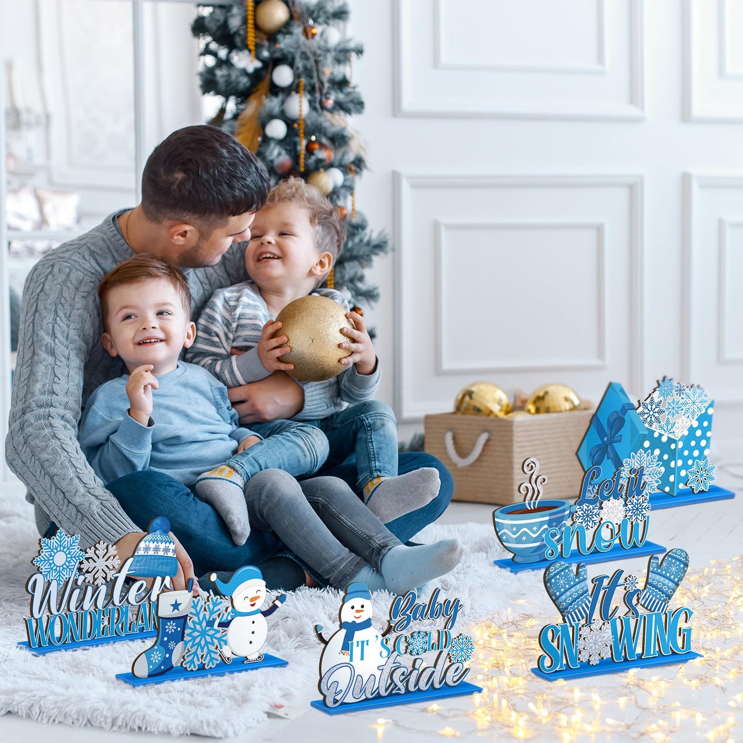 Suzile 6 Pcs Winter Wooden Table Decorations Snowflake Snowman Wooden Centerpieces for Party Winter It's Snowing Theme Christmas Birthday Party Baby Is Cold Outside Supplies