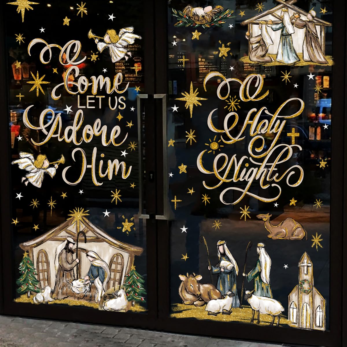 DULEFUN Christmas Window Clings 6 Sheets Jesus Nativity Window Stickers Decals Double-Sided Christmas Glass Window Decoration for Xmas Home Kitchen Office Decor Winter Holiday New Year