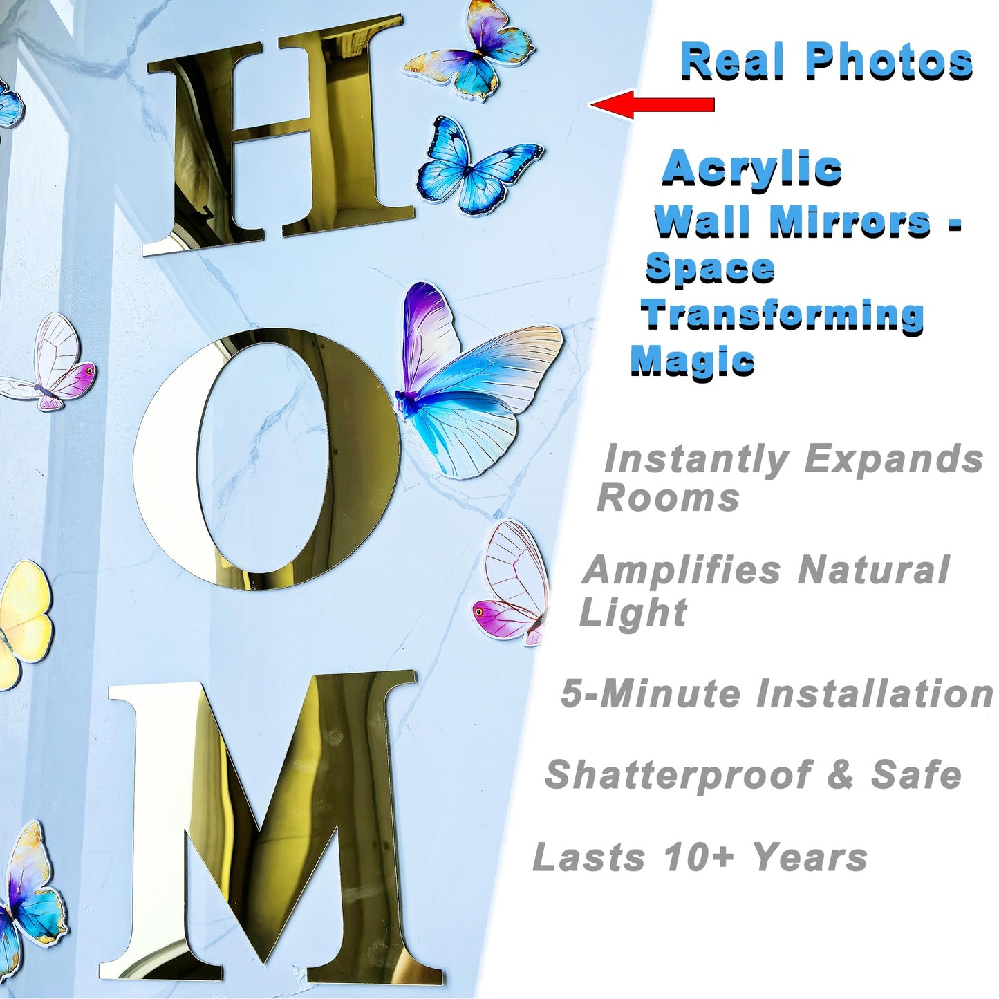 Taesytii Home Letters Sign Wall Decor Living Room Gold Acrylic Mirrors Art Wall Stickers Peel and Stick Wall Decals Modern Decoration Pictures for Living Room Entryway Dining Room Murals