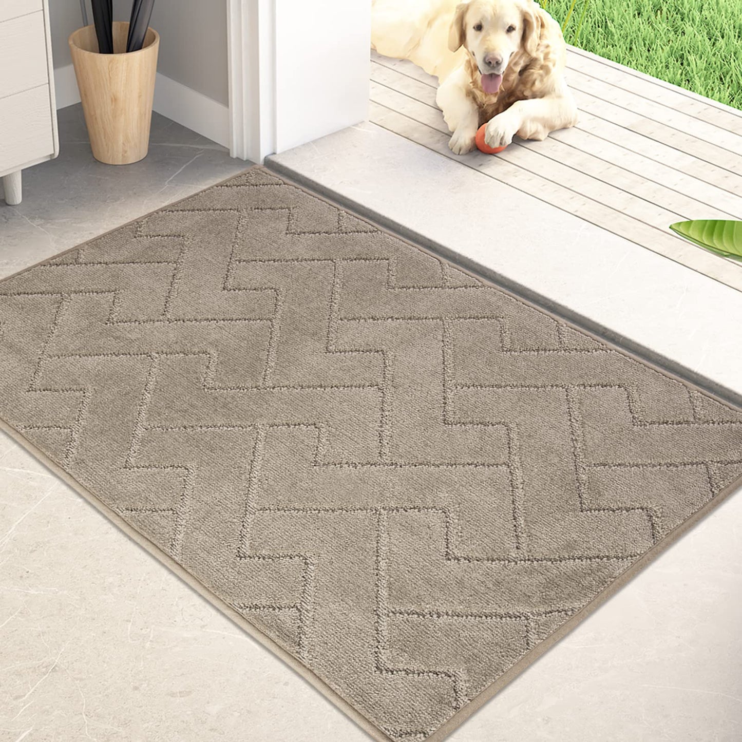 PURRUGS Dirt Trapping Door Mat 24" x 35.5", Non-Slip Machine Washable Entry Rug, Dog Doormat, Indoor Front Door Mat, Super Absorbent Entryway Rug for Muddy Shoes & Paws, Taupe