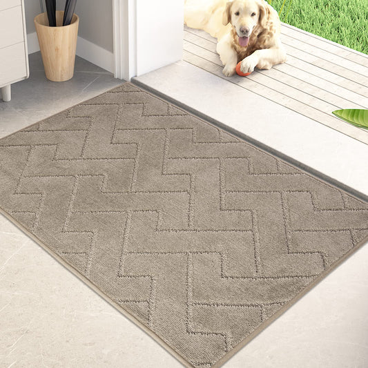 PURRUGS Dirt Trapping Door Mat 24" x 35.5", Non-Slip Machine Washable Entry Rug, Dog Doormat, Indoor Front Door Mat, Super Absorbent Entryway Rug for Muddy Shoes & Paws, Taupe