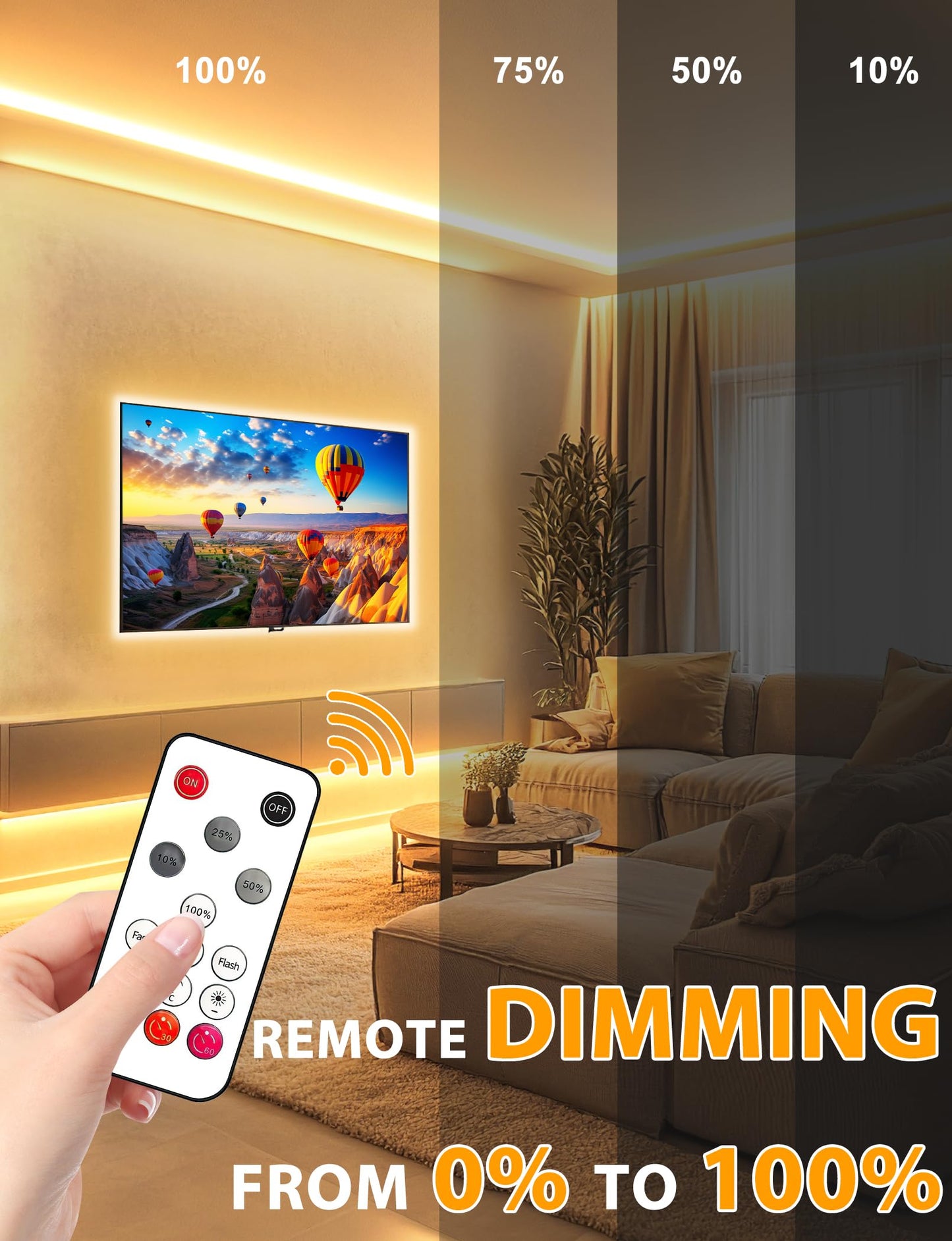 Lamomo COB LED Strip Lights Pro, 16.4Ft Warm White Dimmable Self-Adhesive Led Rope Light with Remote, Flexible Cuttable Waterproof 3000K Silicone Neon Tape Lights for Bedroom, Indoor, Outdoor,Cabinet