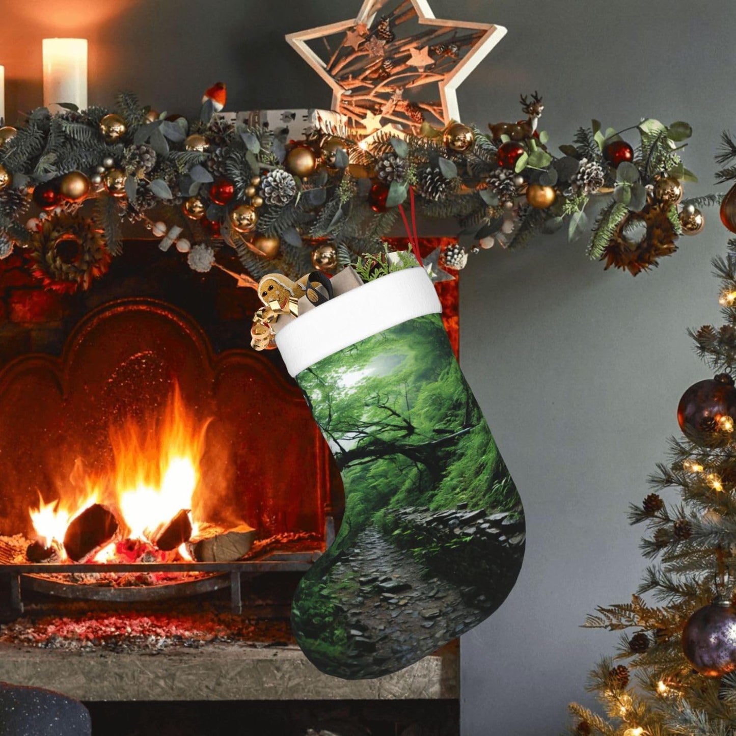 KOPUUYRD Tree Art Print Luxurious Holiday Socks,Unique Christmas Socks for Joyful Season,Festive Ornament Classic