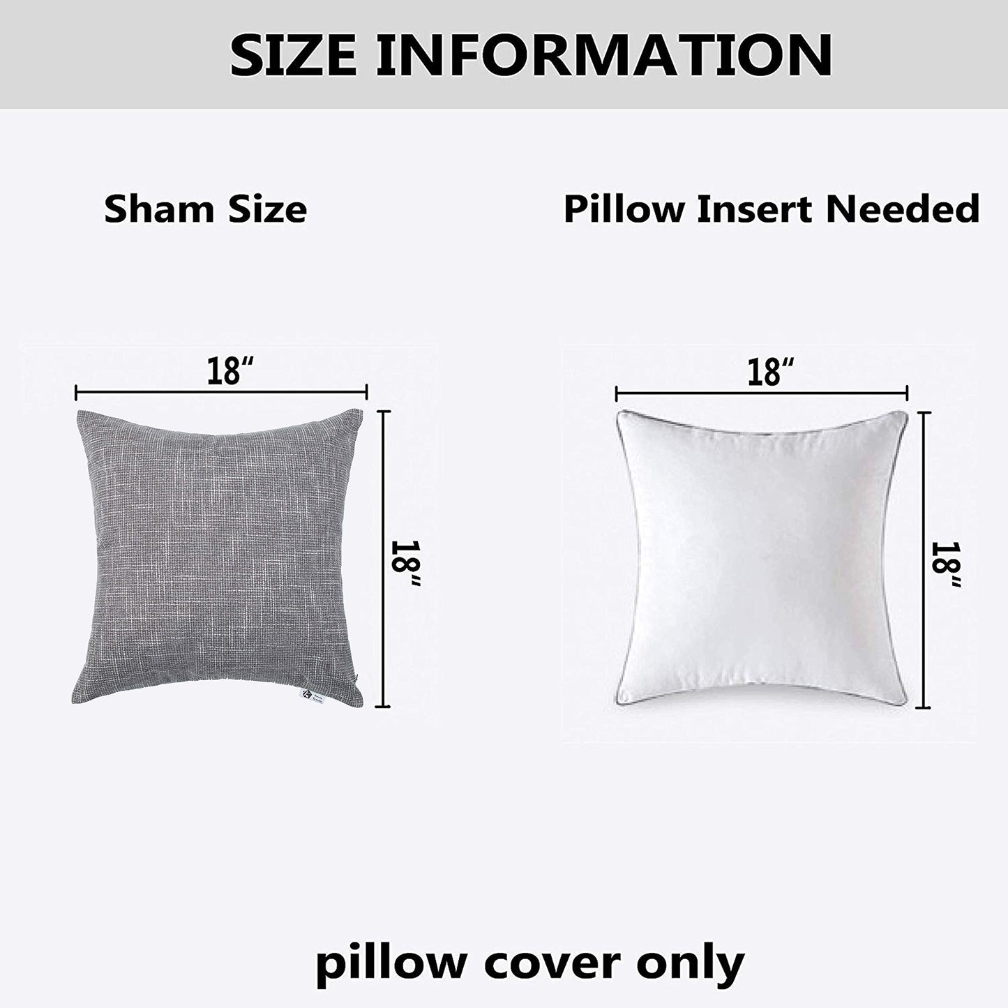 Kevin Textile Faux Linen Square 2 Tone Woven Throw Pillow Covers Sham Cushion Case for Car/Couch Use, 18-inch(2 Packs, Grey)