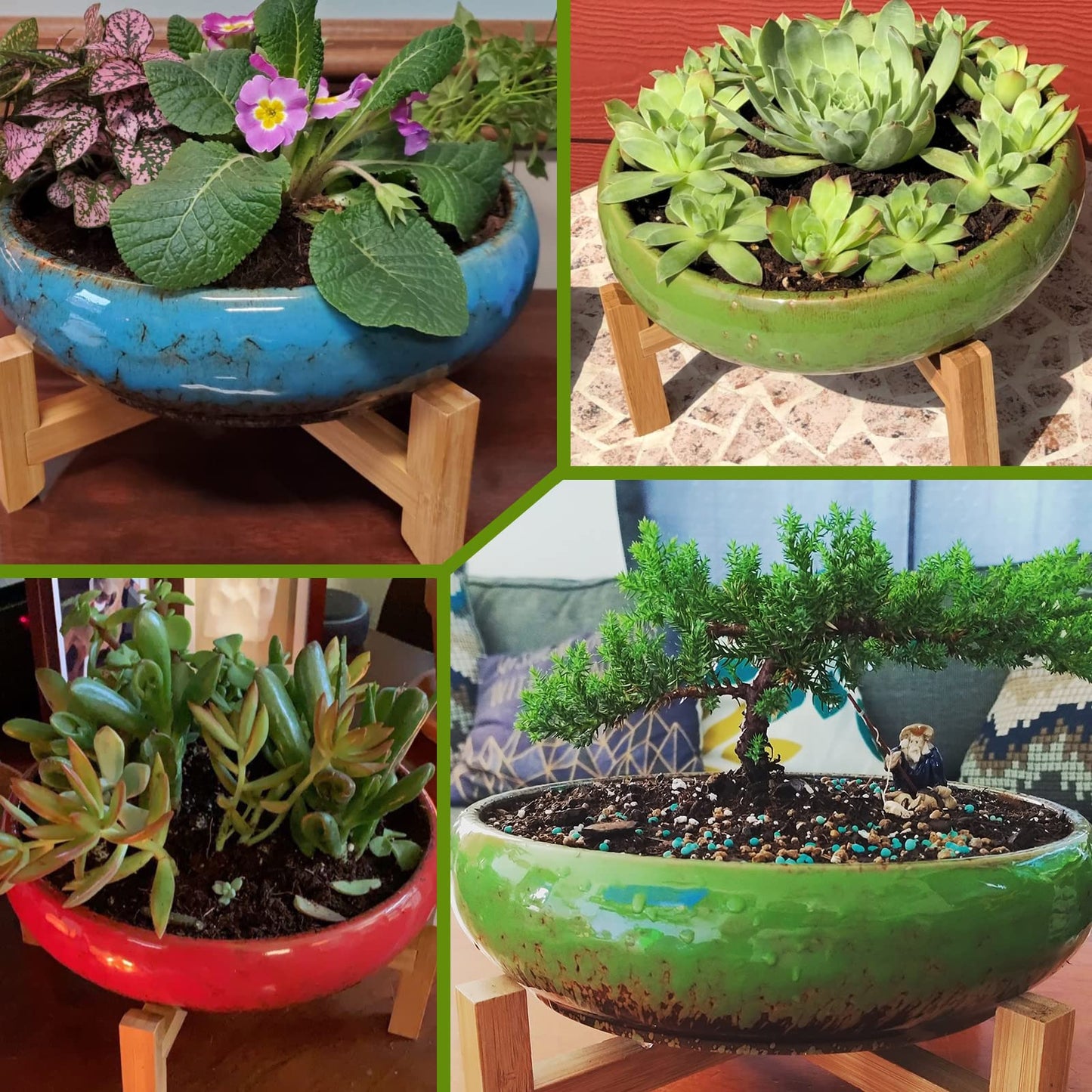 ARTKETTY Succulent Pots with Drainage - Large Succulent Planters with 2.2lb Mix Horticultural Lava Rock Pebbles, Planting Tools Set for Beginner- Shallow Bonsai Pot Ceramic Cactus Flower Plant Pot