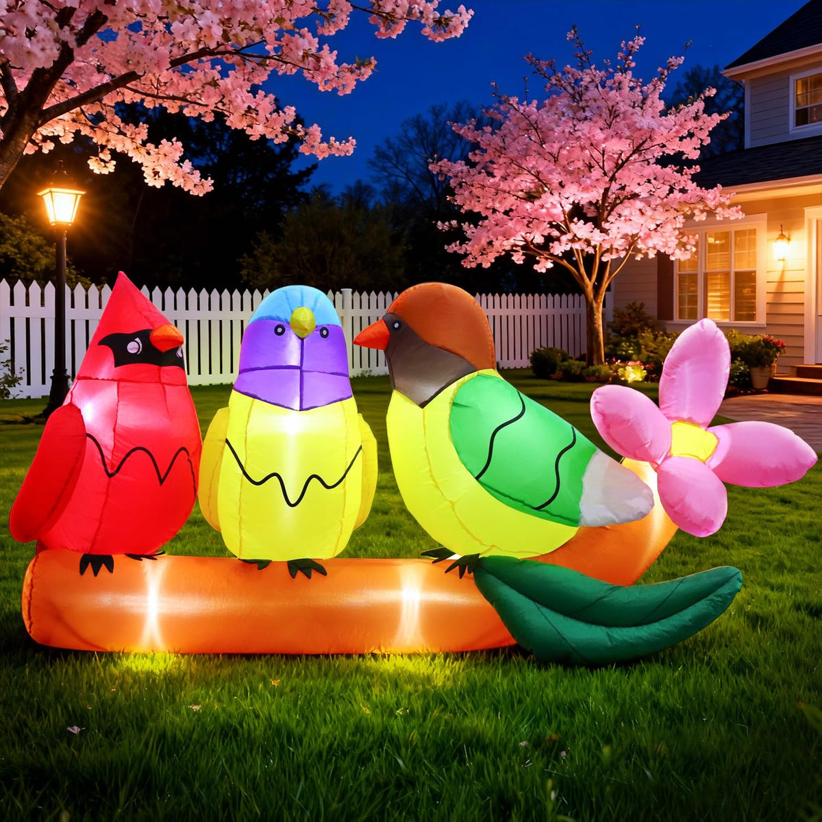 DomKom 8FT Long Inflatables Bird Gifts with Flower Outdoor Decoration, Blow Up Decoration, Built-in LED Lights Decor, Garden, Lawn, Yard, Patio,