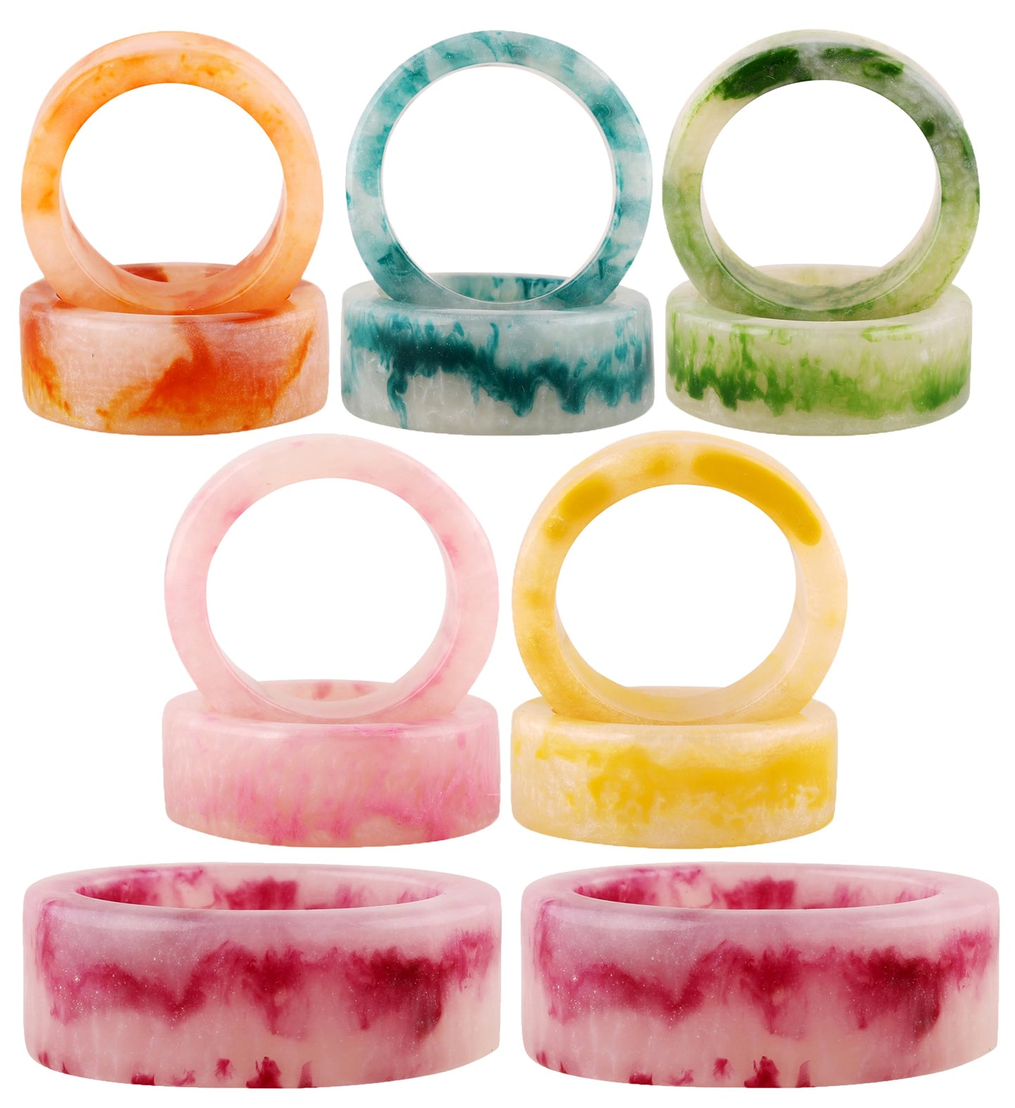 CLEENTABLE Epoxy Resin Napkin Rings Set - 12 Pcs Decorative Pastel Table Holders, 1.5" Dia, Art Deco Style - Ideal for Weddings, Dinner, Parties, Home, Dining, Gifting, Indoor & Outdoor (Multi)