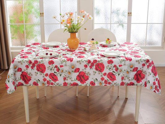 SASTYBALE Spring Summer Tablecloth 52 x 70 Inches Rectangle Red Floral Table Cloth, Washable Water Resistant & Wrinkle Free Polyester Texture Table Cover for Party,Picnics, and Dinner Decor