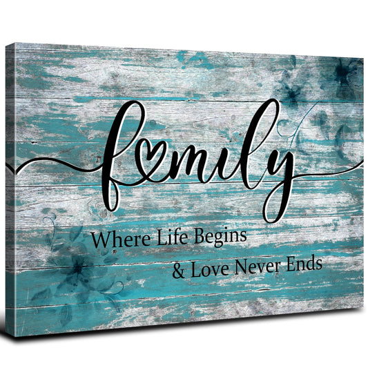 Family Wall Decor Teal Bathroom Decor for Living Room Dining Room Rustic Family Signs for Home Decor Wall Turquoise Inspirational Quotes Canvas Prints Farmhouse Painting Artwork Home Decoration 12x16"